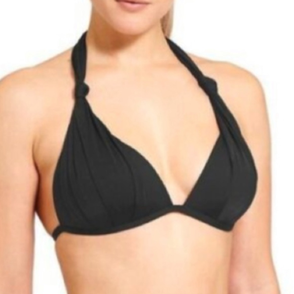 Athleta Black Aqualuxe Halter Bikini Top M NWT
